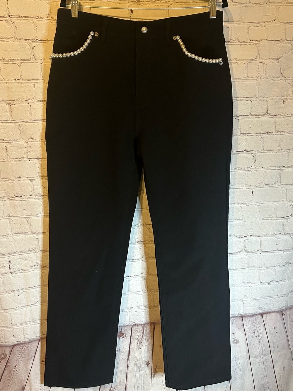 Adam Selman Black pearl embellished pants, L
